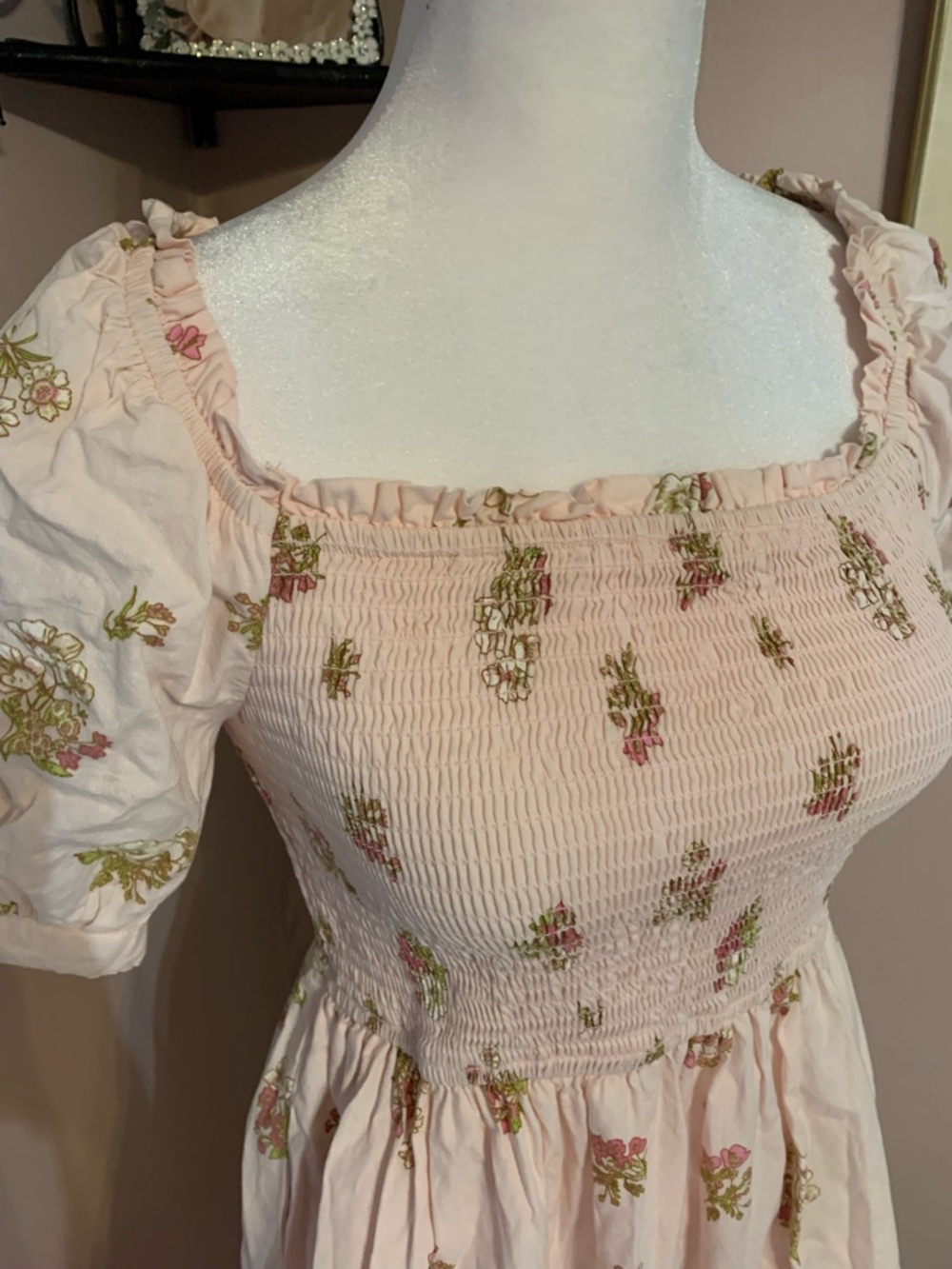 Japna Pink Floral Smocked Maxi Dress spring cottagecore feminine girly cute - Picture 5 of 8